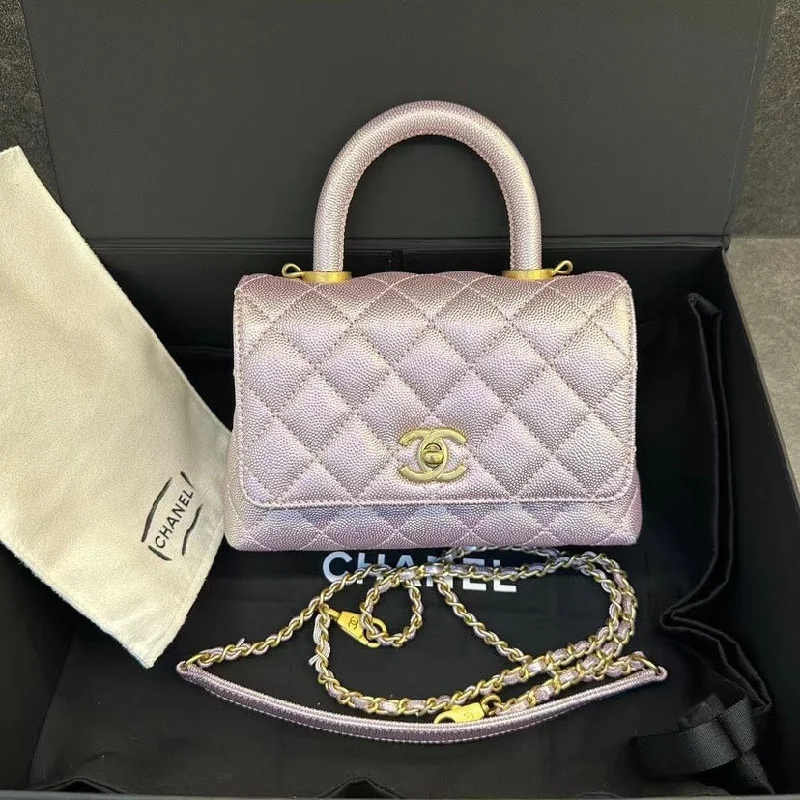 Chanel Coco Handle Mini Bag Quilted Leather Lilac