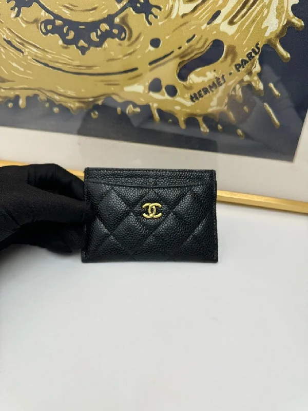 Chanel Black Caviar Quilted Cardholder Wallet