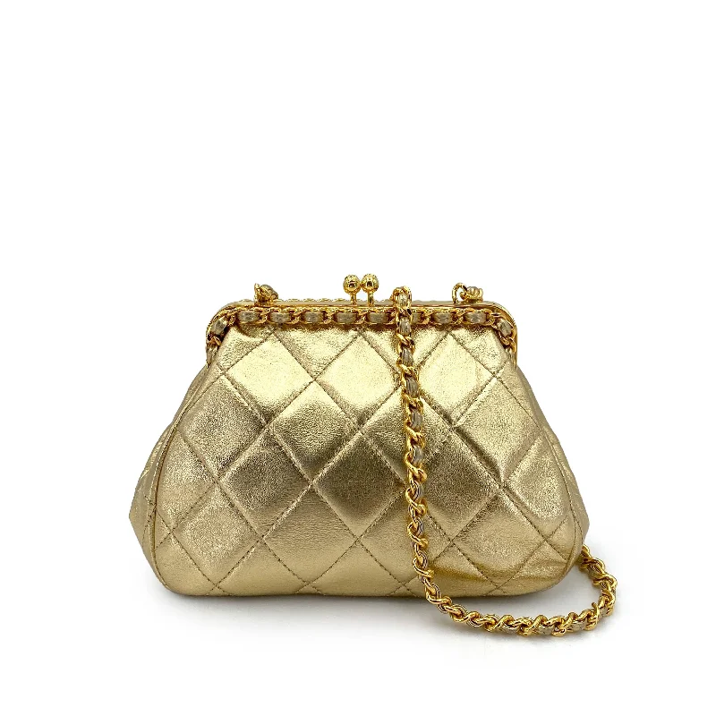 CHANEL VINTAGE MATELASSE CHAIN SHOULDER BAG GOLD LAMB SKIN 90249472