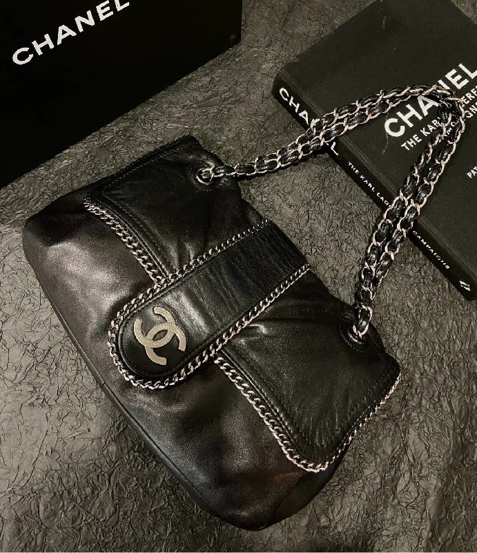 Chanel Black Silver Hardware Chain Binding Flap Bag