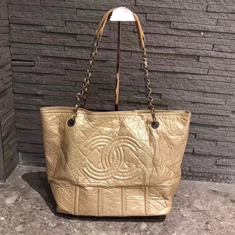 Chanel Gold Quilted Leather Tote Bag 34x31cm