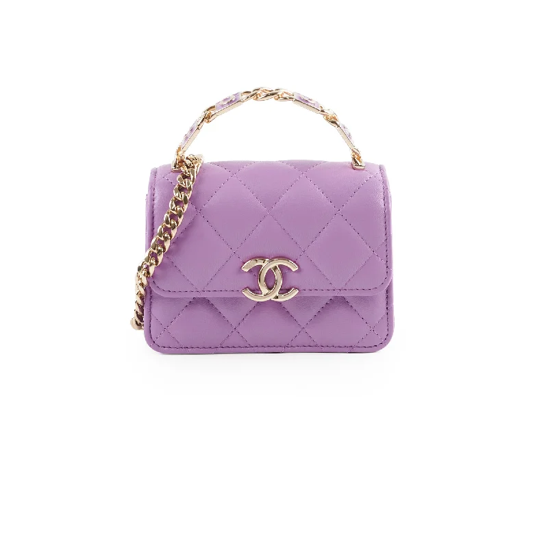 Chanel Detailed Top Handle Flap Mini Clutch with Chain Purple 32 Series