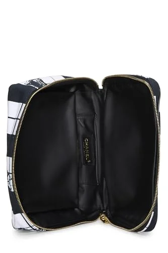 Chanel,  Black & White Canvas Coco Window Cosmetic Pouch, Black