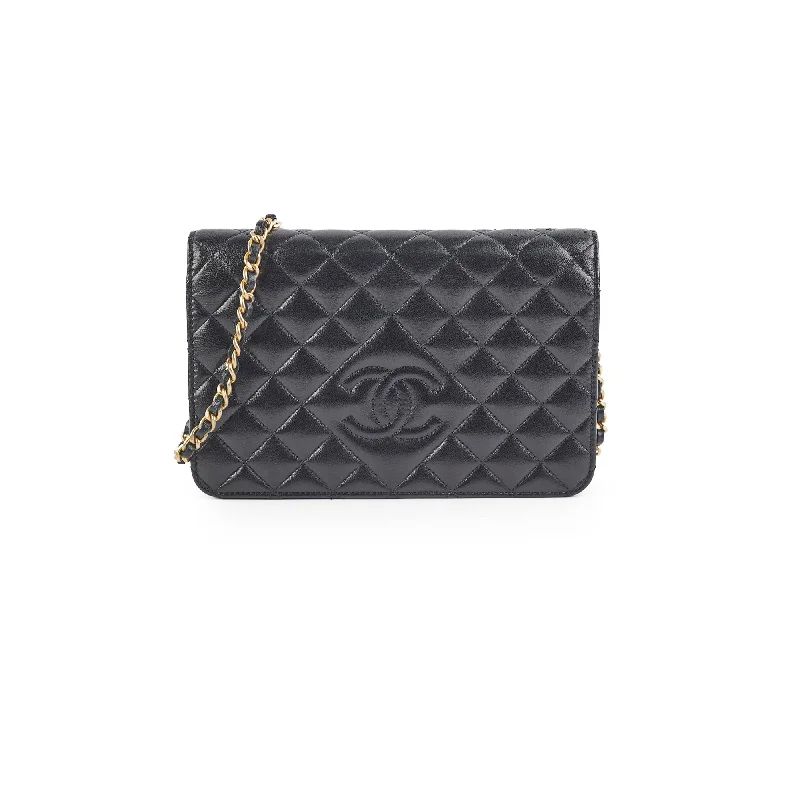 Chanel Flap Wallet On Chain Lambskin Black Crossbody Bag