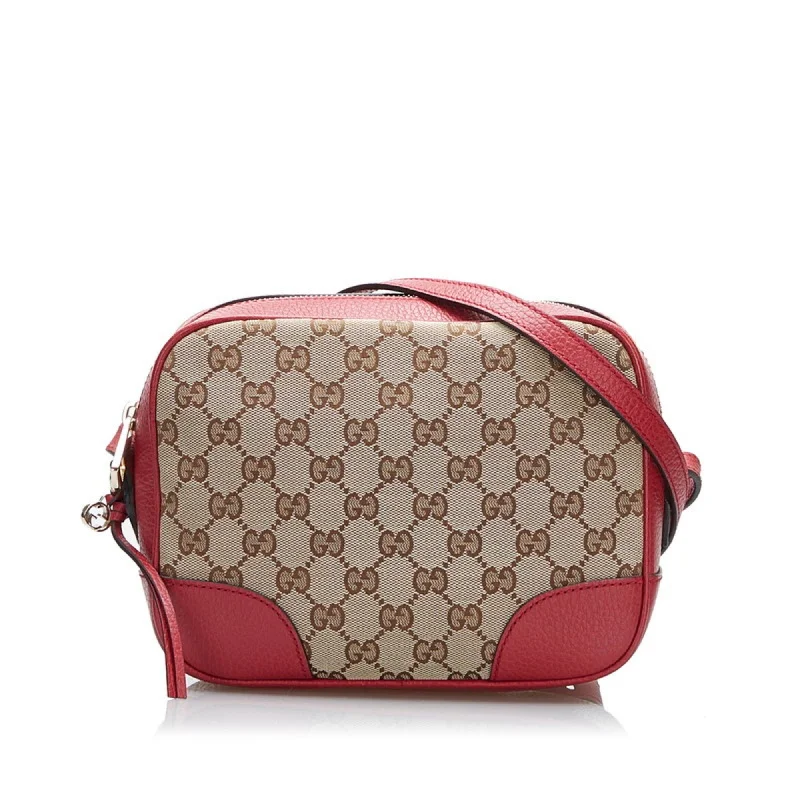 Ladies Gucci shoulder bags with a wide - width strapGucci GG Canvas Shoulder Bag 449413 Brown Red Leather Ladies Gucci