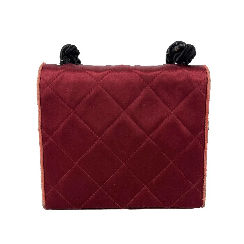 CHANEL - Vintage Mini Satin Quilted Rope Shoulder Crossbody - Burgundy / Black