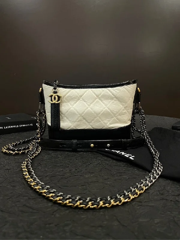 Chanel Gabrielle White Black Calfskin Multiple Chain Bag Size S