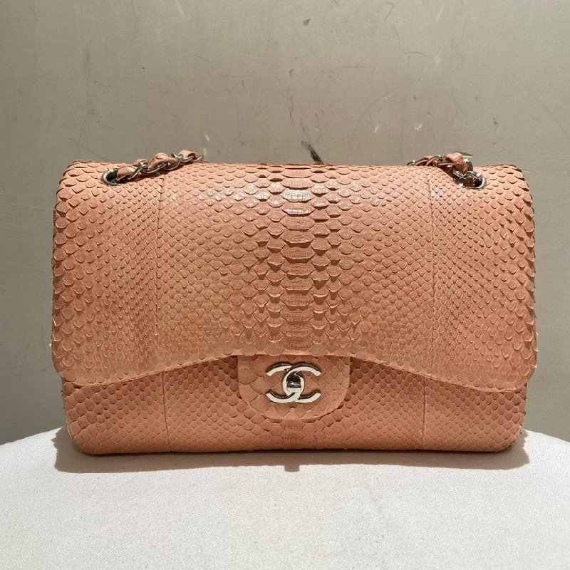 Chanel Jumbo Pink Python Leather Flap Bag