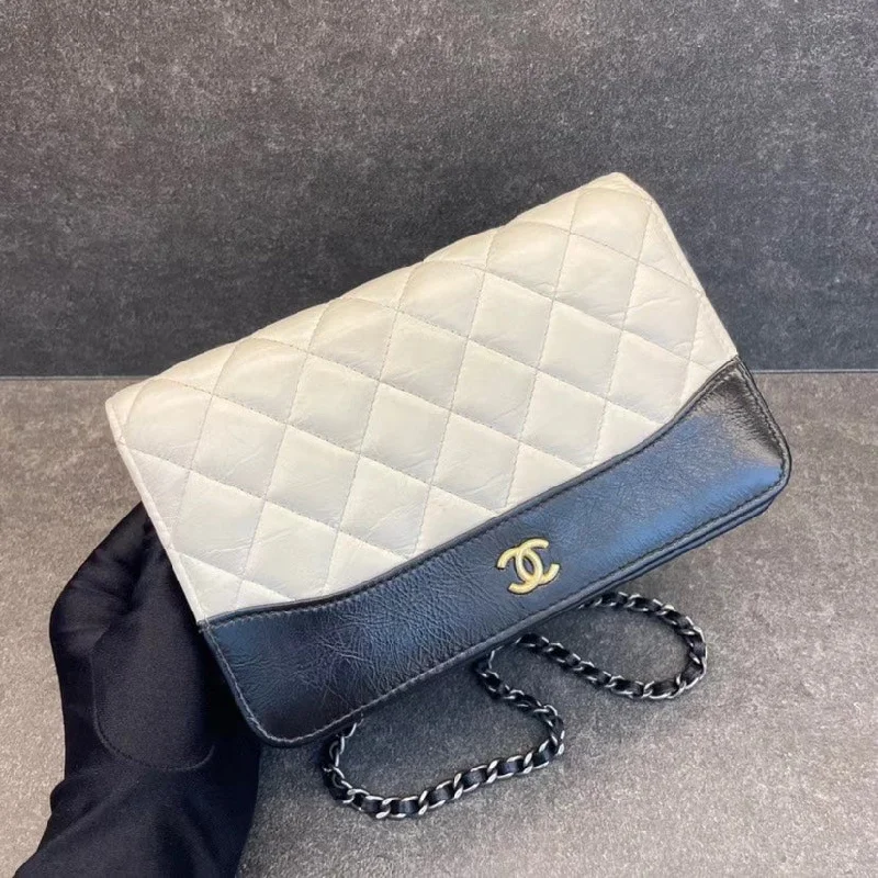 Chanel Beige Black Wallet On Chain Quilted Leather WOC Medium