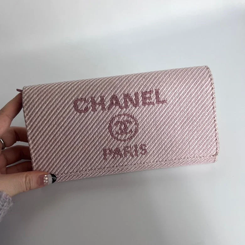 Chanel Pink Canvas Leather Long Wallet