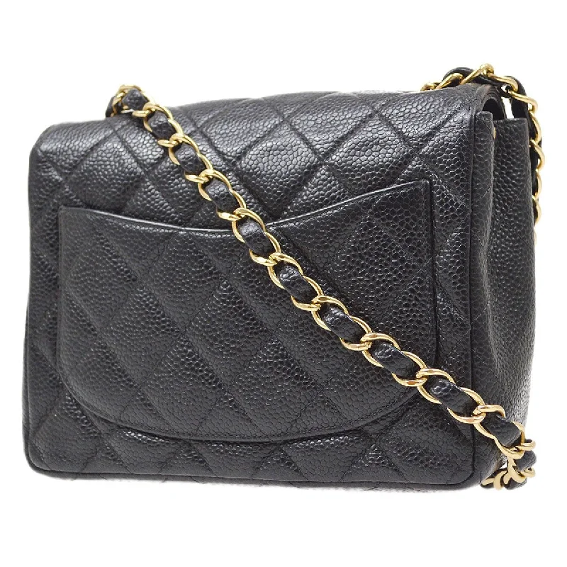 CHANEL 2001-2003 Classic Square Flap 17 Black Caviar 90294