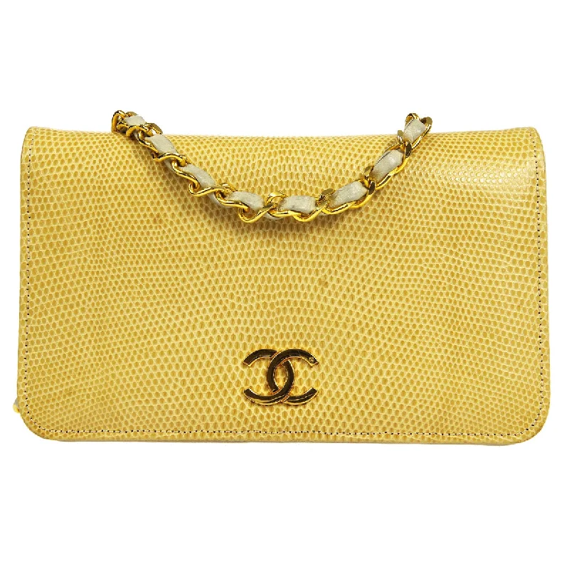 CHANEL * Full Flap Chain Shoulder Bag Beige Lizard