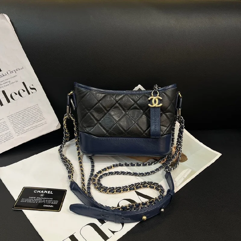 Chanel Blue Black Small Wandering 20cm Color Block Bag