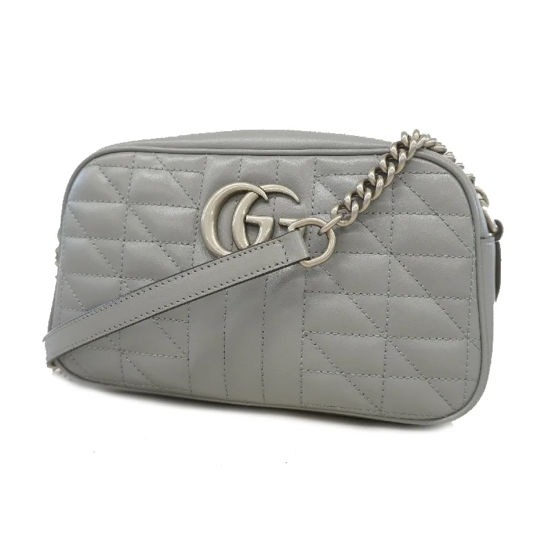 Gucci handbags for women with a beaded trimGucci Shoulder Bag GG Marmont 447632 Leather Gray Silver metal