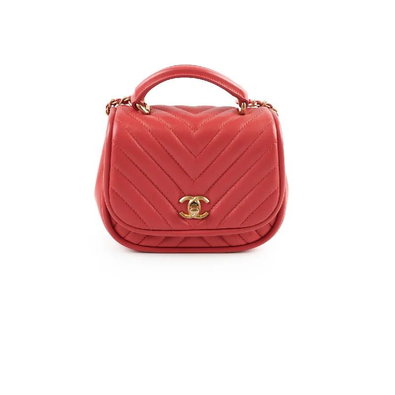 Chanel Lambskin Reverse Chevron Round Flap Bag