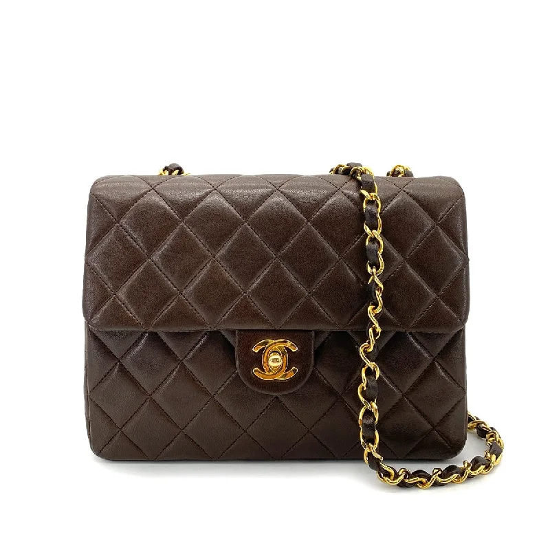 CHANEL VINTAGE MINI SQUARE 20 CHAIN SHOULDER BAG BROWN LAMB SKIN 90254629