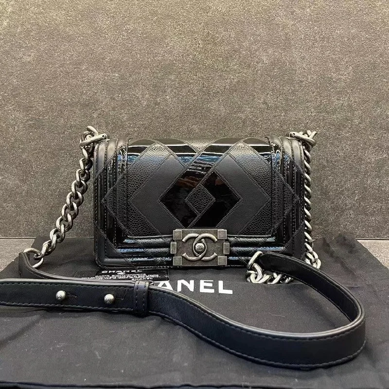 Chanel Leboy Small Black Patent Leather Shoulder Bag