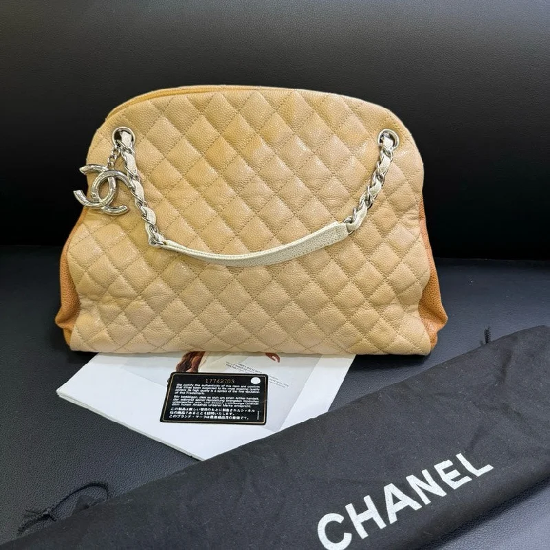 Chanel Beige Leather Quilted Bowling Shoulder Crossbody Bag