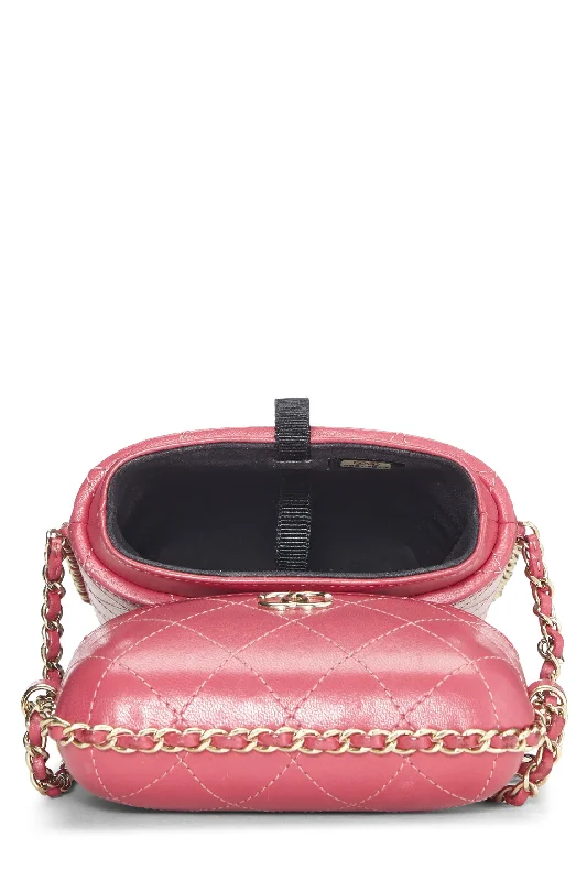 Chanel,  Pink Calfskin Crossbody Chain Phone Holder, Pink