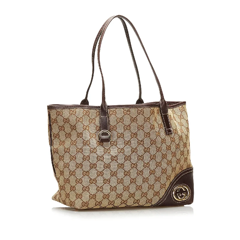 Ladies Gucci shoulder bags with a wide - width strapGucci GG Canvas New Britt Tote (35626)