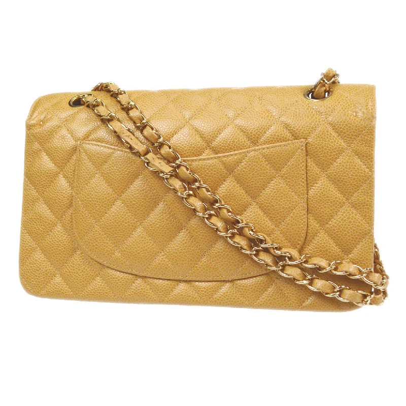 CHANEL 2003-2004 Classic Double Flap Medium Beige Caviar 66827