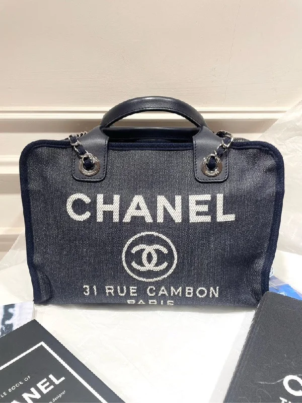 Chanel Blue Canvas Rue Cambon Shoulder Beach Handbag Medium