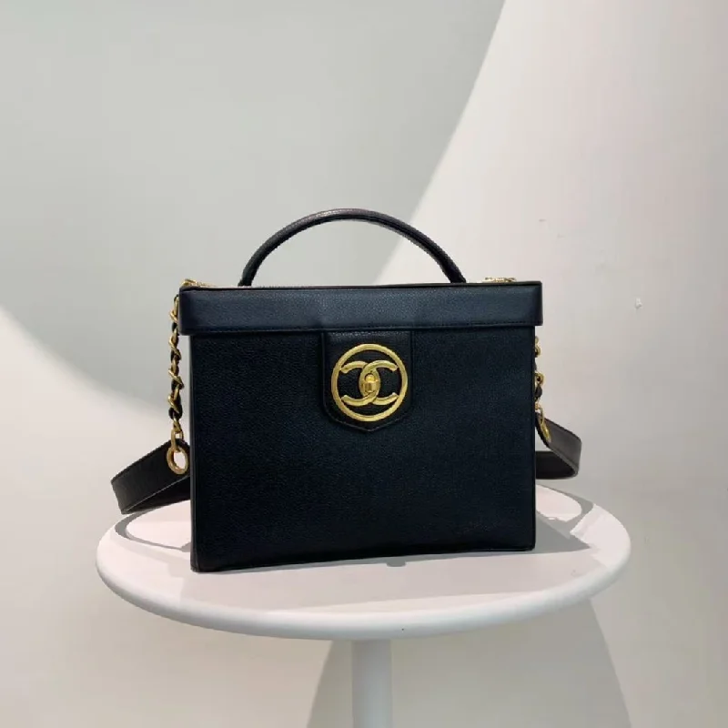 Chanel Black Leather Box Handbag Vintage Medium