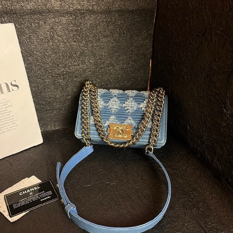 Chanel Le Boy Blue Denim Wool Small 20cm Bag