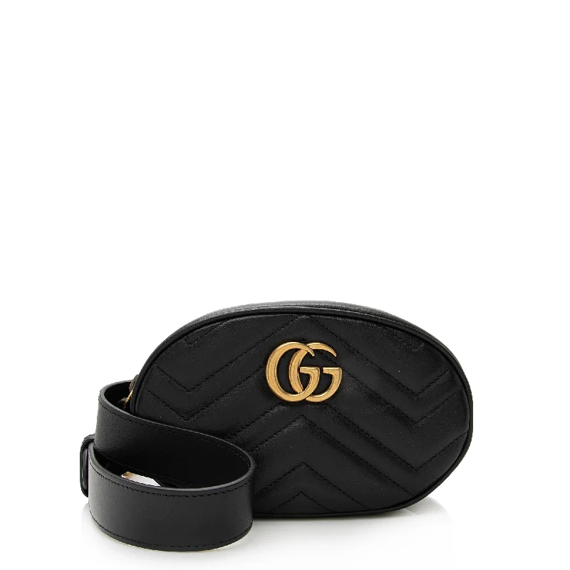 Ladies Gucci handbags with a detachable coin purse insideGucci Matelasse Leather GG Marmont Belt Bag - Size 34 / 85