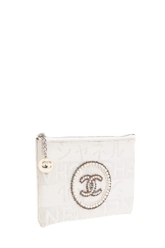 Chanel Vintage White and Silver Ginza Limited Pearl Coco Mark Pouch