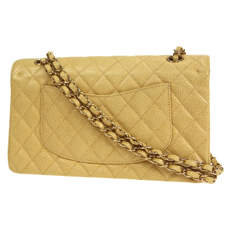 CHANEL 2001-2003 Classic Double Flap Medium Beige Caviar 27228