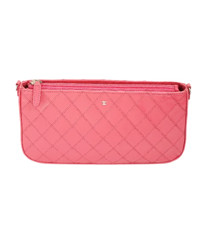 CHANEL Bicolore Chain Accessory Pouch Lamb Skin Pink CC DBXS1767