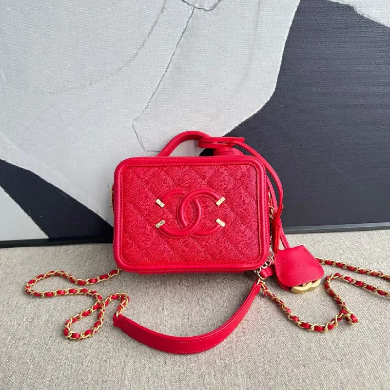 Chanel Double C Red Quilted Vanity Bag Small 2018