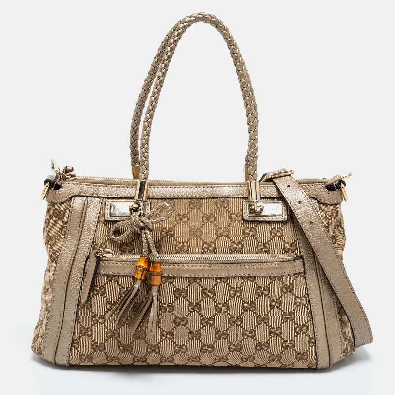 Small - sized Women Gucci shoulder bags for evening outingsGucci Beige/Gold GG Canvas and Leather Small Bella Tote