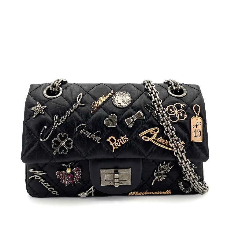 CHANEL VINTAGE 2.55 LUCKY CHARM CHAIN SHOULDER BAG BLACK CALF SKIN SHW 90245051