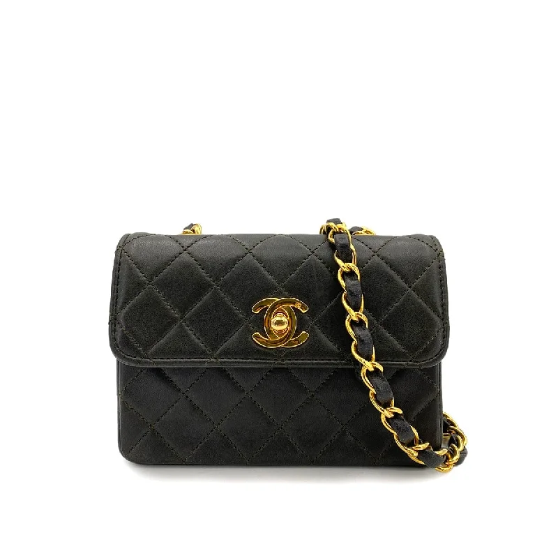 CHANEL VINTAGE MINI MATELASSE CHAIN SHOULDER BAG DARK GRAY LAMB SKIN 90248136