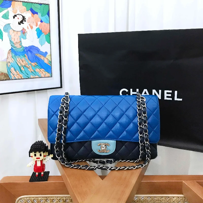 Chanel CF Medium Blue Black Quilted Leather Flap Bag