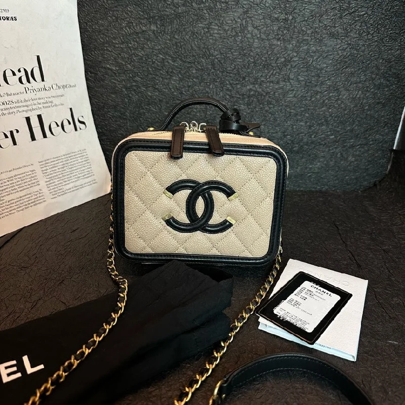 Chanel Camera Box Bag Milk Tea Black Trim 17cm