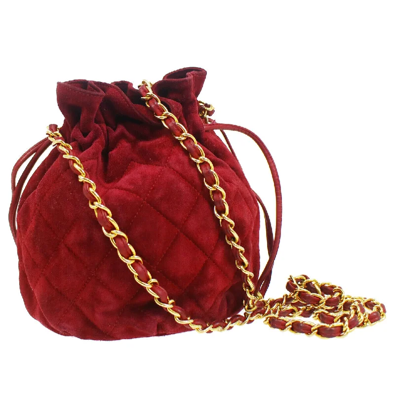 CHANEL 1986-1988 Bucket Bag Mini Red Suede 91407