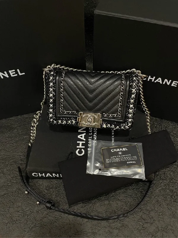 Chanel Leboy Black Calfskin Chain Binding Flap Bag Size 24