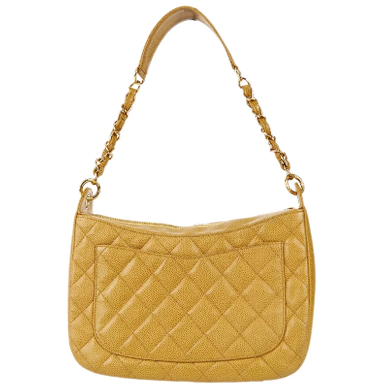 Chanel 2003-2004 Hobo Shoulder Bag Beige Caviar