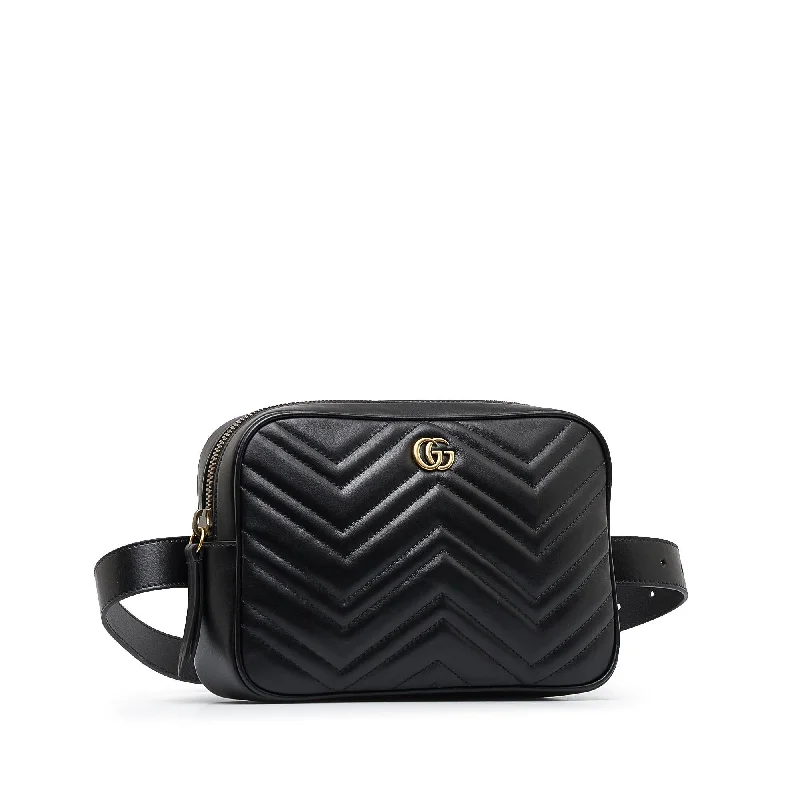 Women Gucci bags with a zip - around closure for securityGucci GG Marmont Matelasse Square Belt Bag (zYxANO)