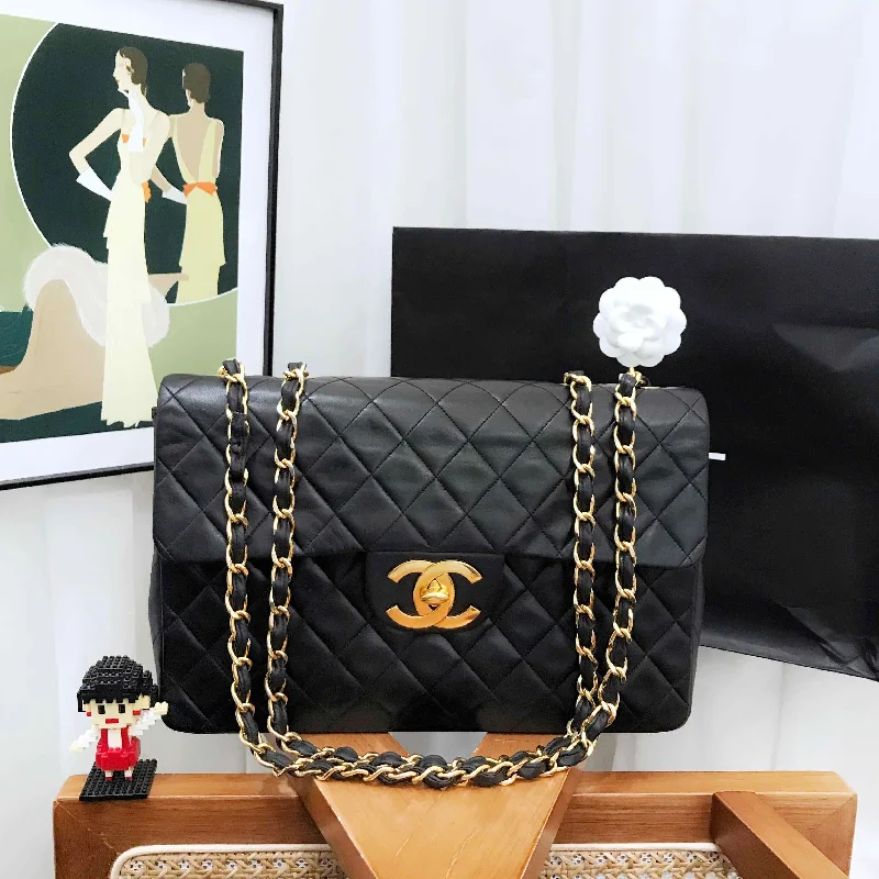 Chanel Black Vintage Classic Flap Bag Medium Quilted Leather Gold Hardware