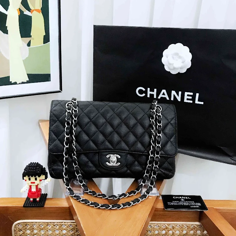 Chanel Black Caviar Leather Quilted CF Medium Classic Flap Bag 2014