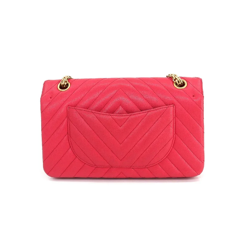 CHANEL 2.55 Chevron V stitch chain shoulder bag leather red A37586 gold metal fittings Bag