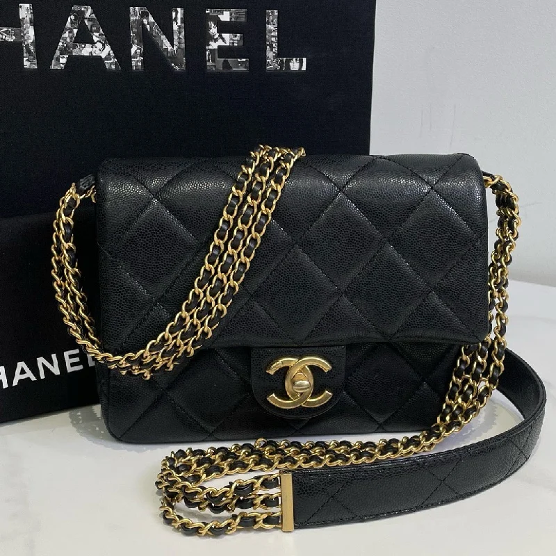 Chanel 24c Mini Flap Bag Black Leather Quilted Microchip