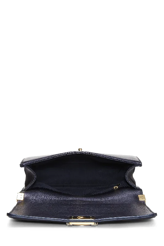 Chanel,  Navy Cube Embossed Calfskin Boy Bag Large, Navy