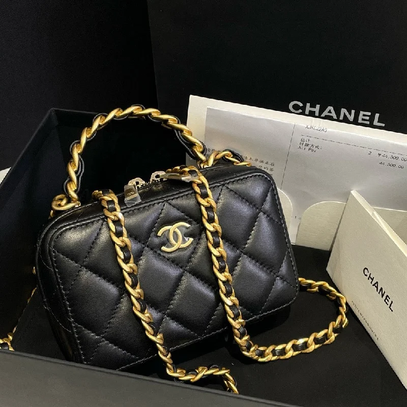 Chanel 22A Black Leather Quilted Camera Bag Small