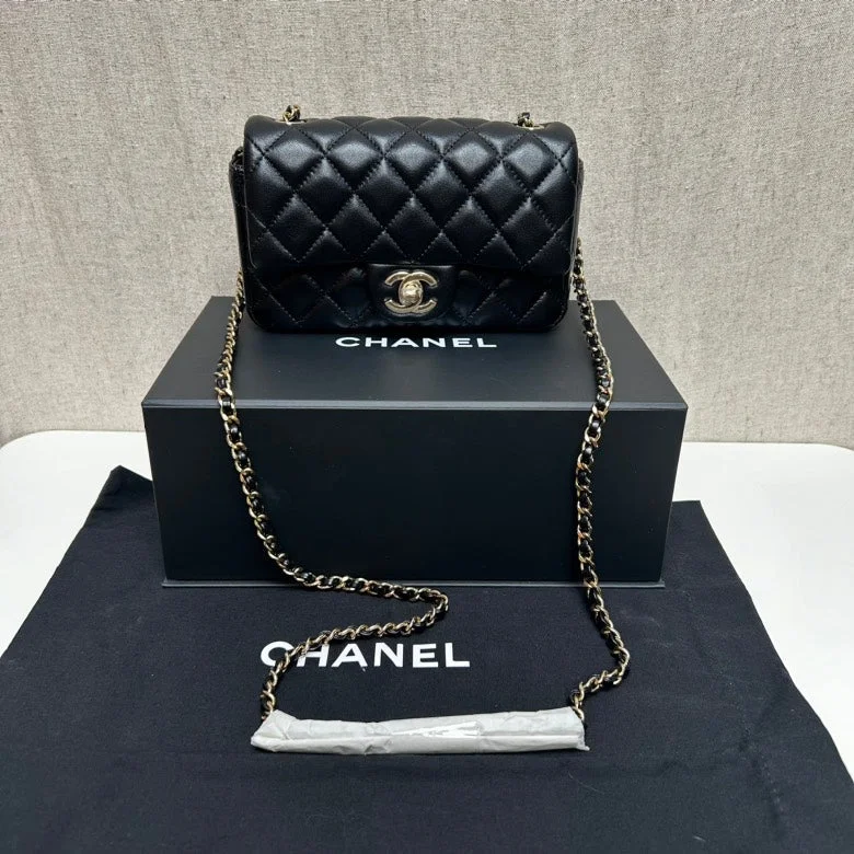 Chanel Mini CF Black Quilted Leather Flap Bag Chain Strap