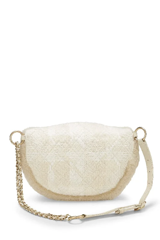 Chanel,  Ivory Tweed & Shearling Belt Bag, White